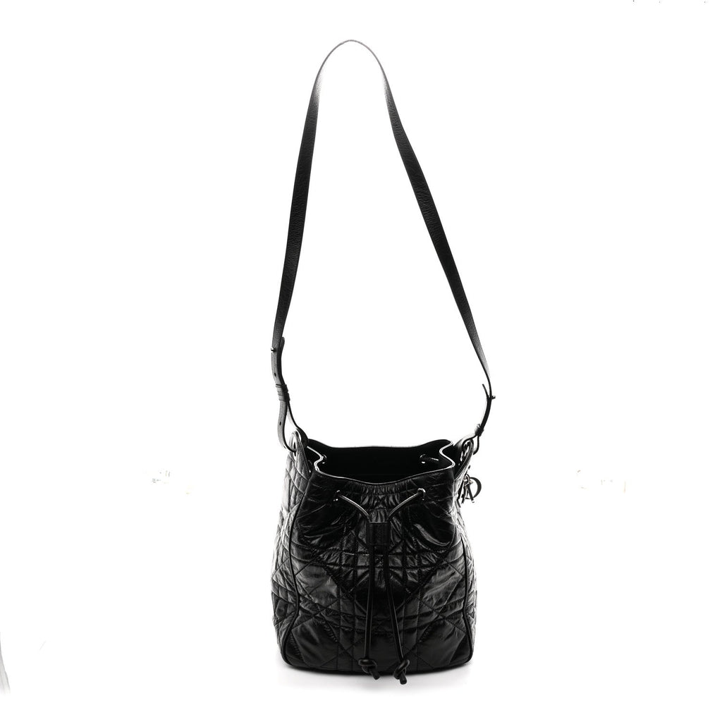 Christian Dior Crinkled Calfskin Macrocannage Medium D-Motion Bag Black