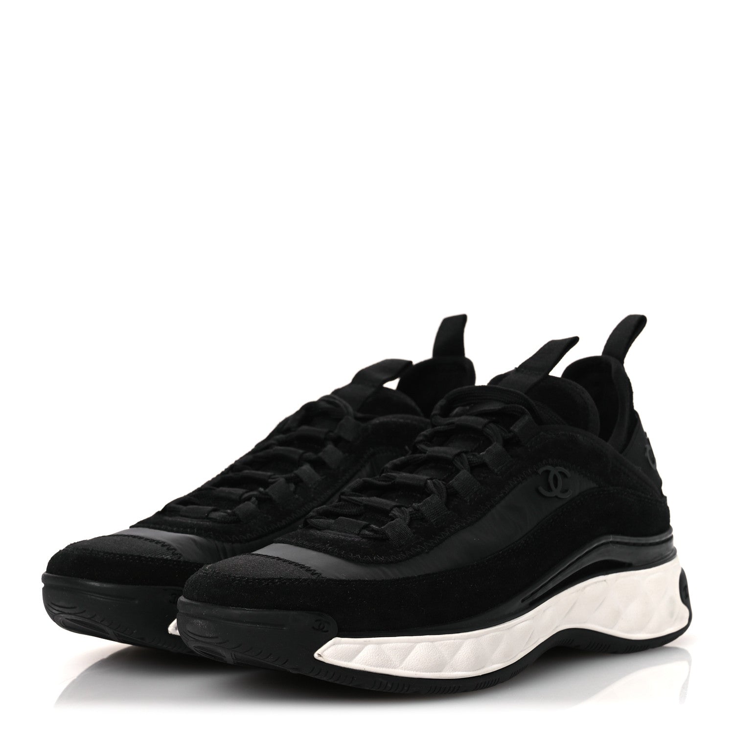 Chanel Velvet Calfskin Mixed Fibers CC Sneakers 37 Black