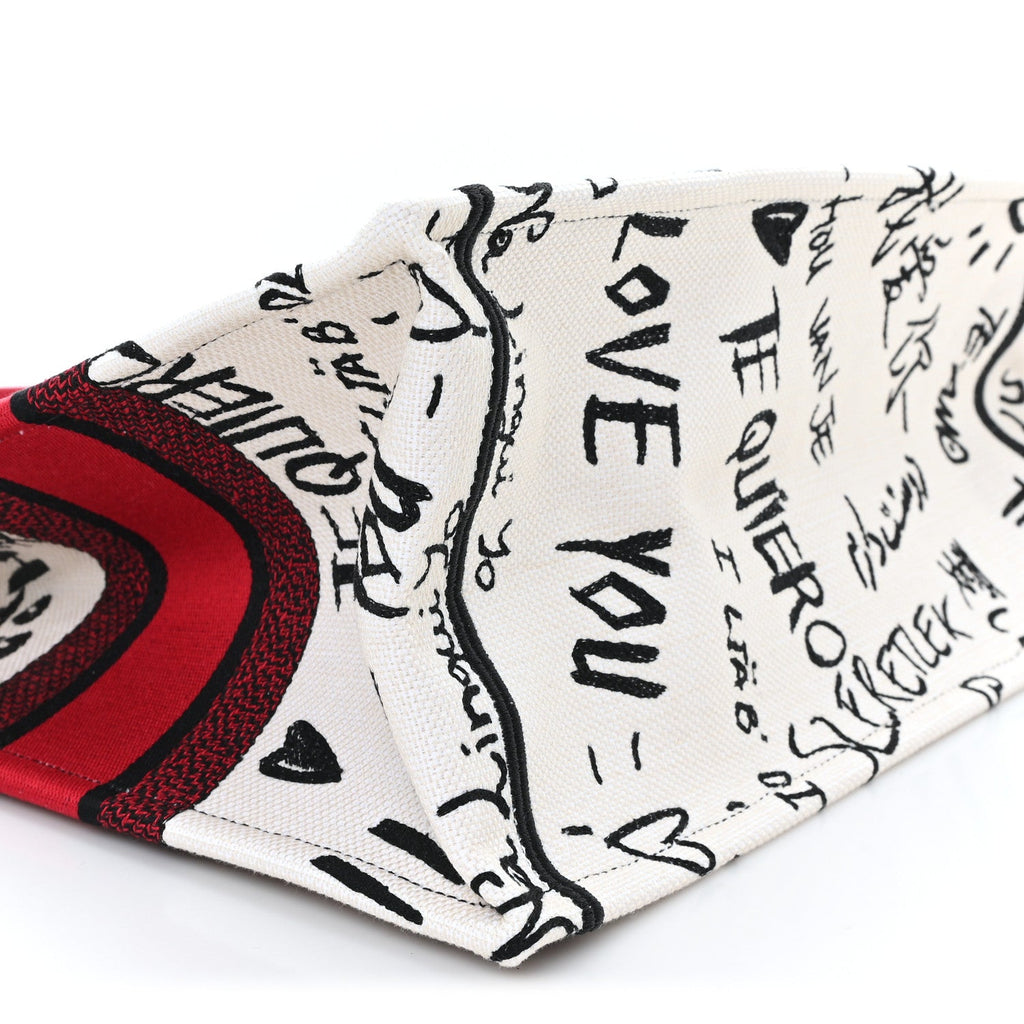 Christian Dior Canvas Embroidered Medium Dioramour Graffiti Book Tote Latte Multicolor