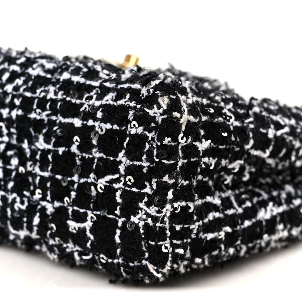 Chanel Tweed Quilted Nano Kelly Shopper Black White