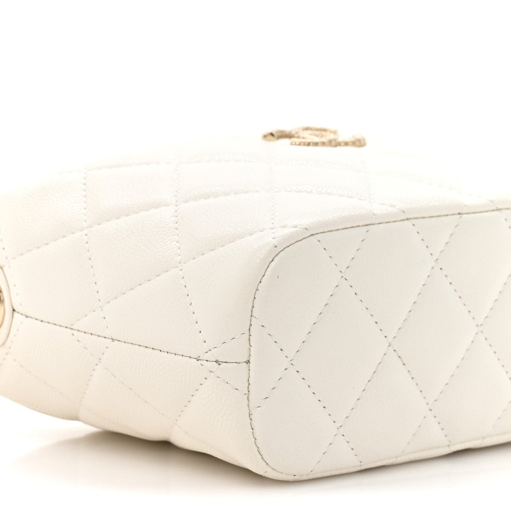 Chanel Caviar Quilted Hobo Clutch With Chain White