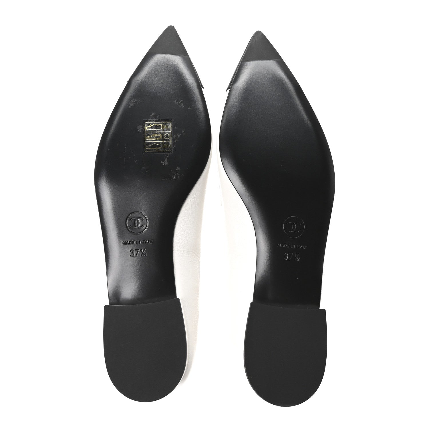 Chanel Shiny Lambskin Grosgrain Pearl Mary Janes Flats 37.5 White Black