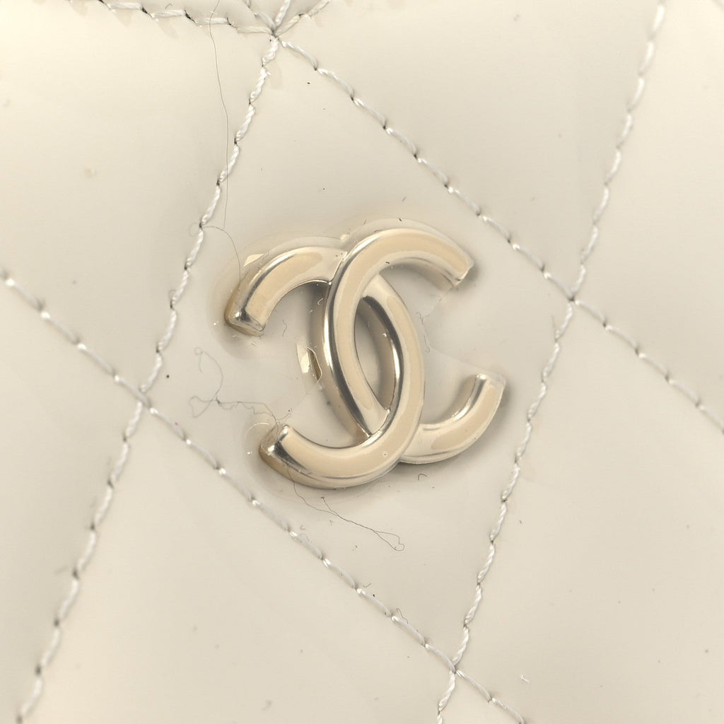 Chanel Patent Calfskin Resin Quilted CC Heart Clutch With Chain Black