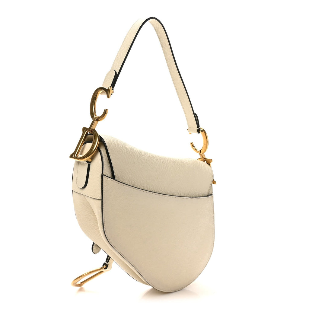 Christian Dior Grained Calfskin Saddle Bag White
