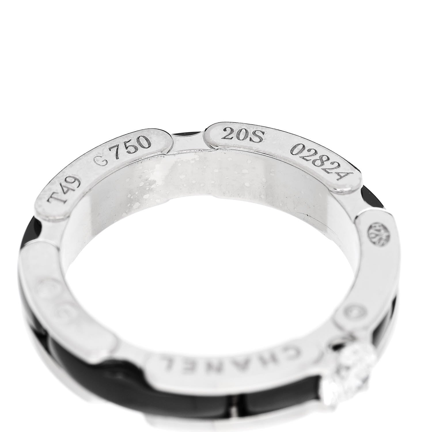 18K White Gold Ceramic Diamond Slim Ultra Ring 49 4.75