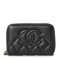 Metallic Caviar Quilted CC Zip Around Coin Purse Wallet Dark Grey