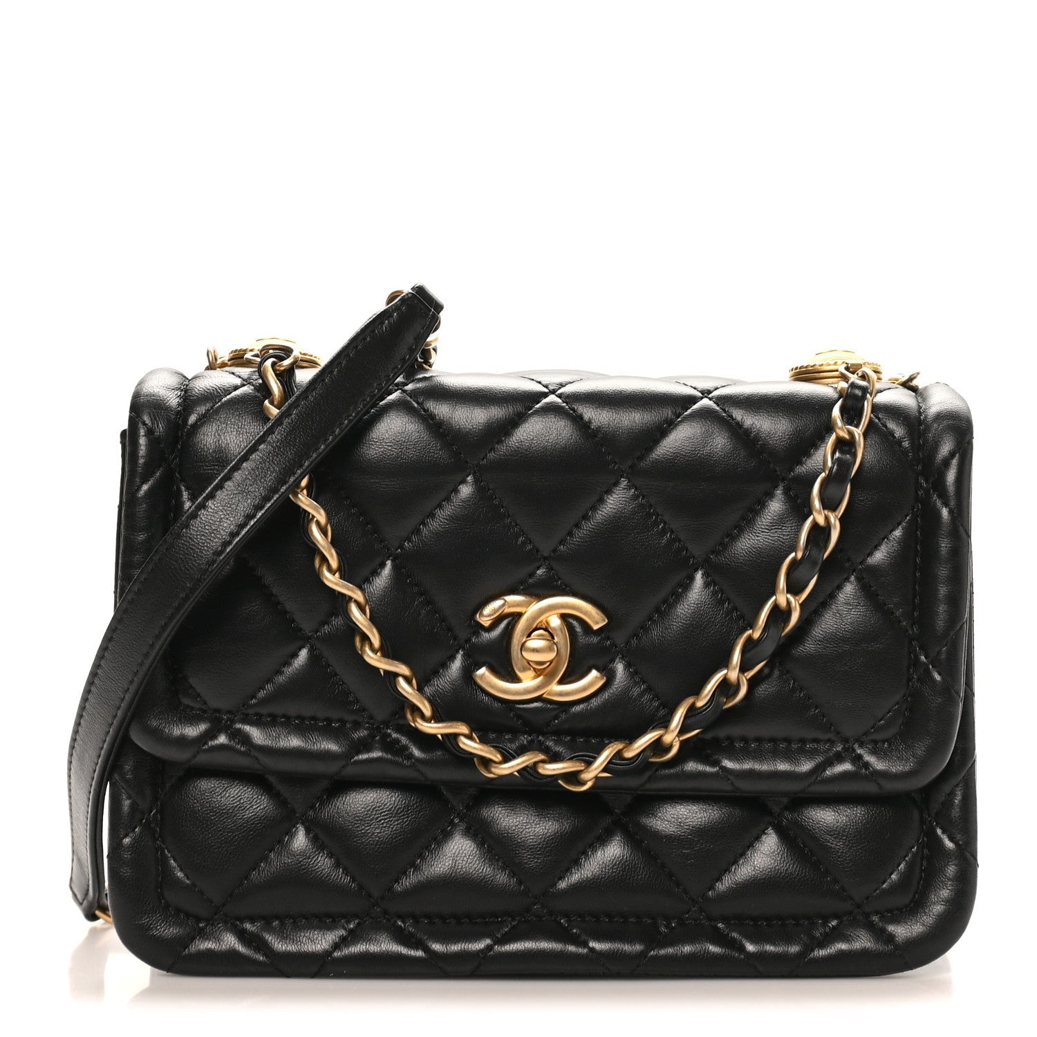 Chanel Shiny Lambskin Flap Clutch With Chain Black