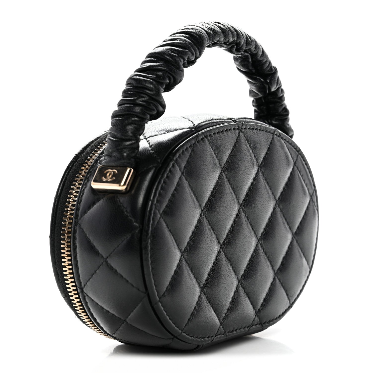 Chanel Lambskin Quilted Ruched Top Handle Vanity Case Black