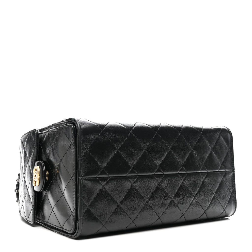 Chanel Shiny Crumpled Calfskin Quilted Small Chanel 25 Handbag Black