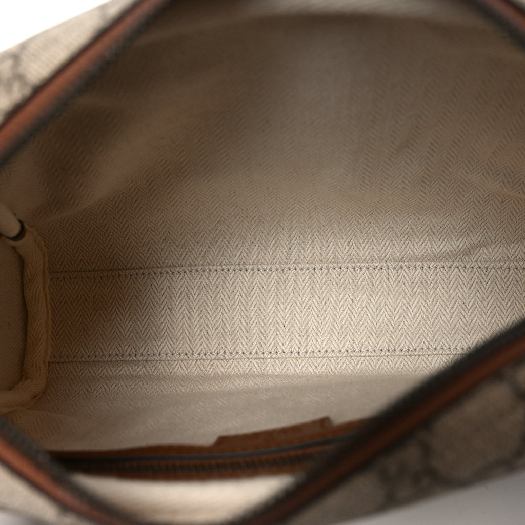 Gucci GG Supreme Monogram Textured Calfskin Emblem Small Crossbody Beige Ebony Old Sundial