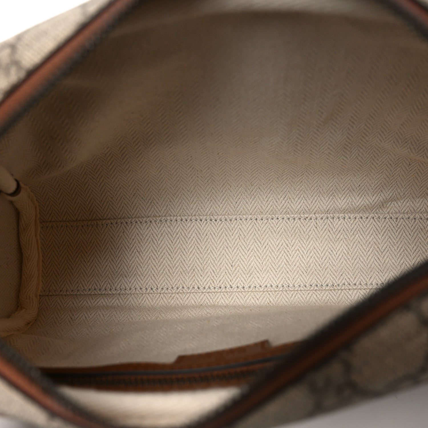 Gucci GG Supreme Monogram Textured Calfskin Emblem Small Crossbody Beige Ebony Old Sundial