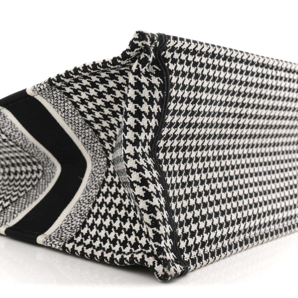 Christian Dior Canvas Houndstooth Embroidered Medium Book  Black White