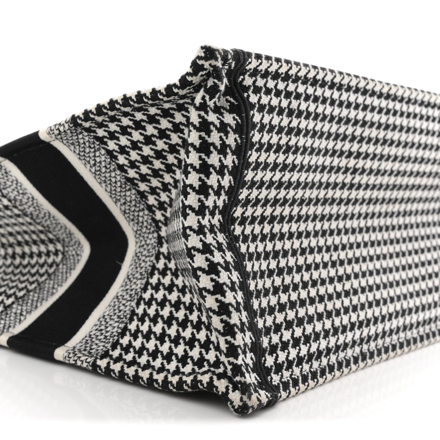 Christian Dior Canvas Houndstooth Embroidered Medium Book  Black White