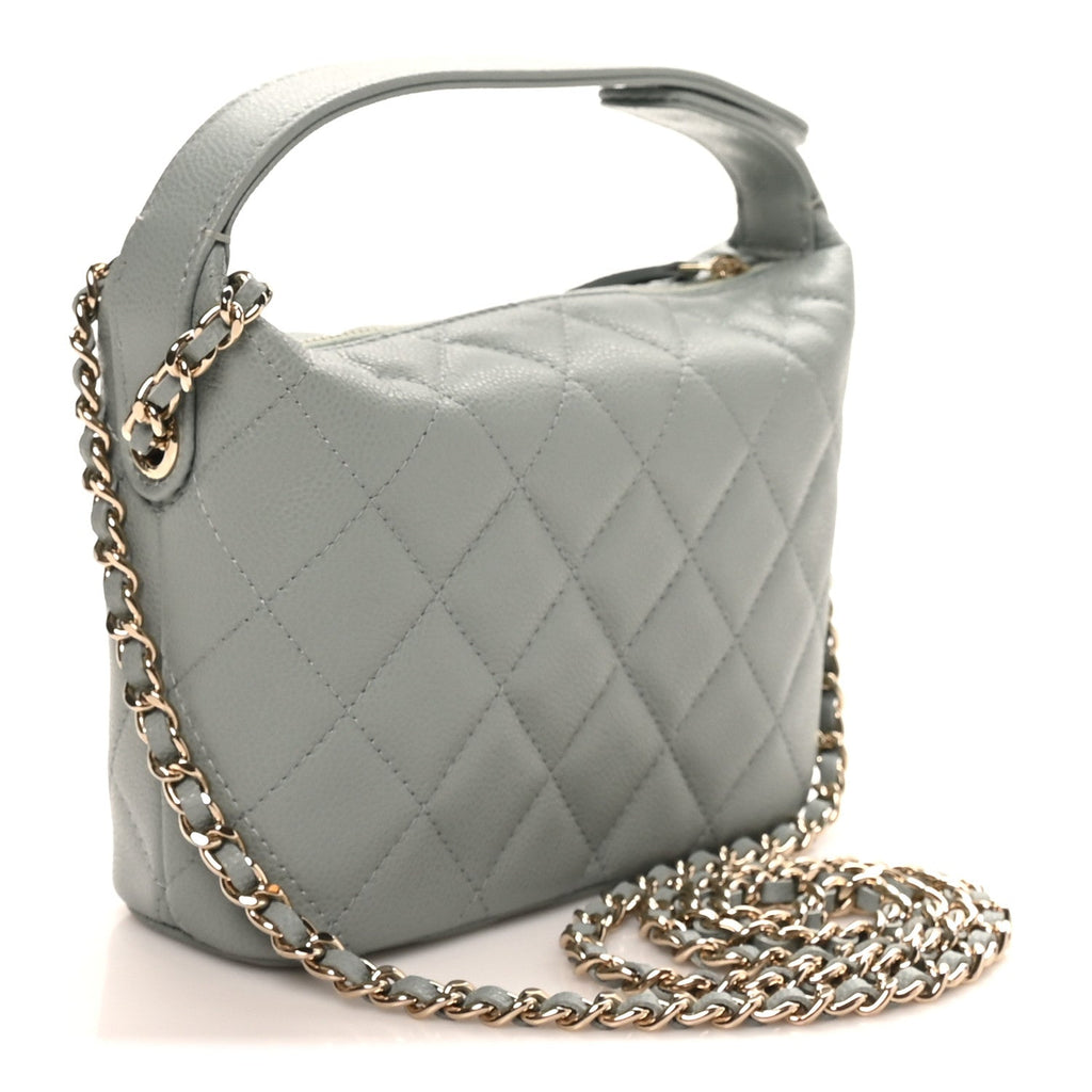 Chanel Caviar Quilted Hobo Clutch With Chain Light Green