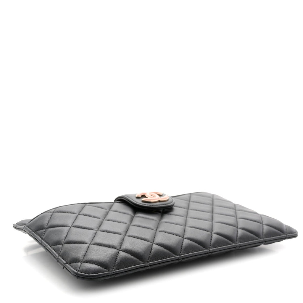 Lambskin Quilted Sunset Boulevard Pouch Case Black Pink