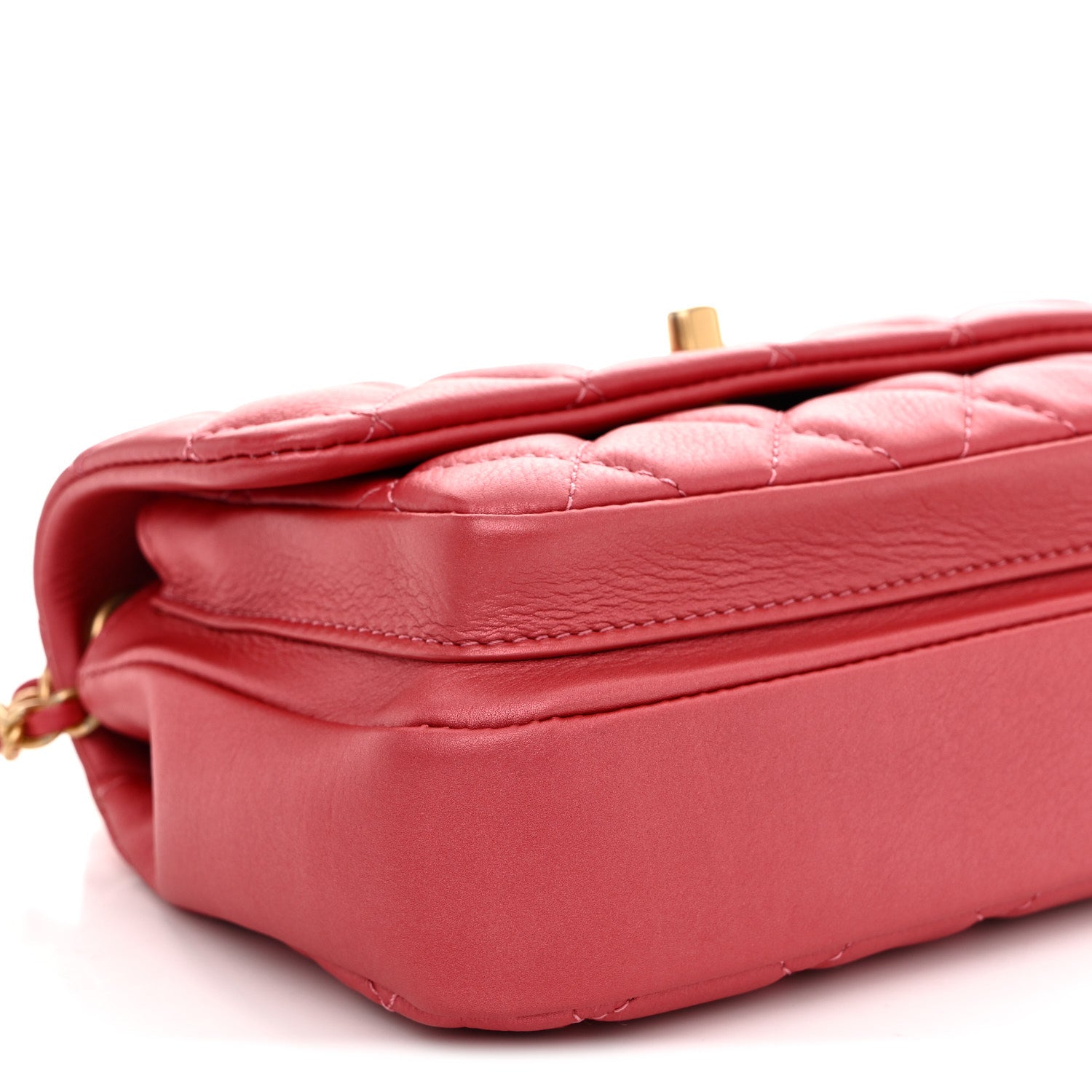 Chanel Metallic Calfskin Quilted Top Handle Flap Dark Pink