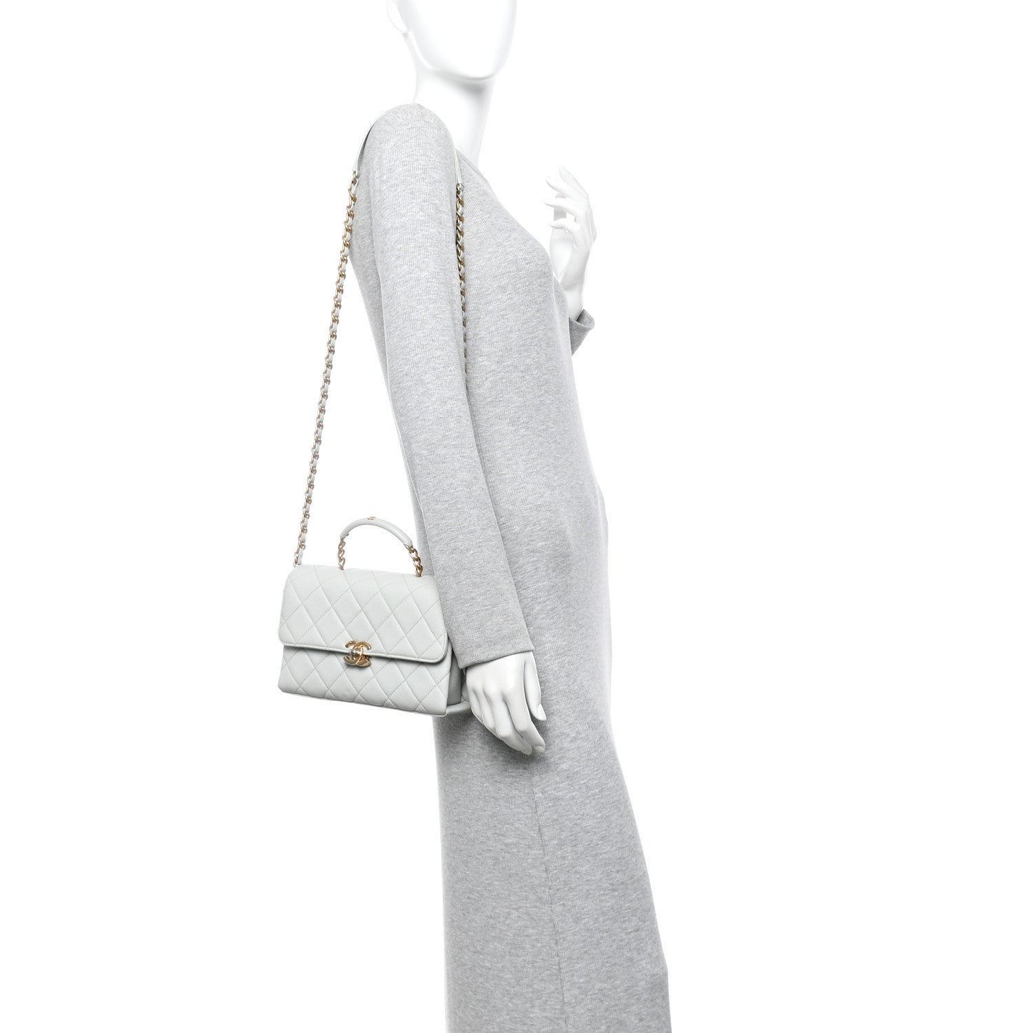 Chanel Caviar Quilted Medium Carry Me Top Handle Flap Light Blue