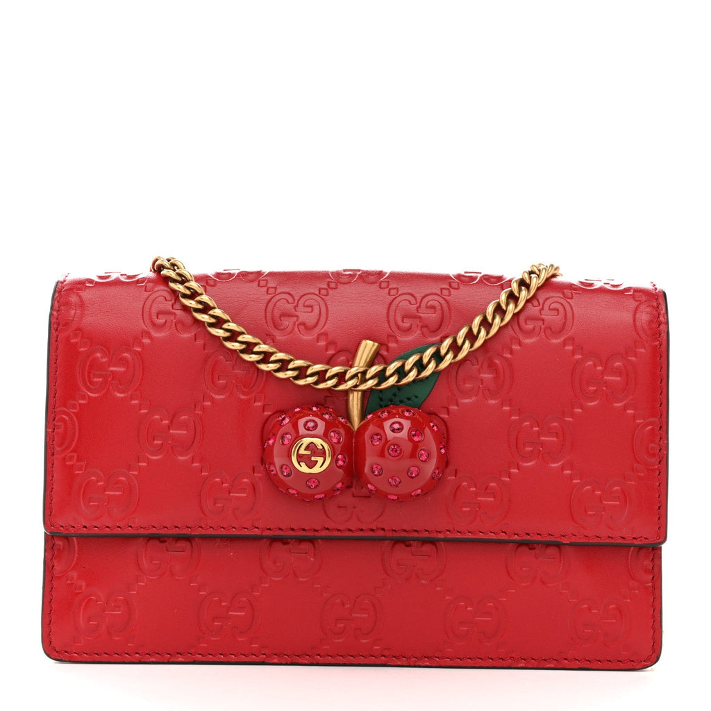 Gucci Guccissima Mini Cherry Chain Bag Hibiscus Red