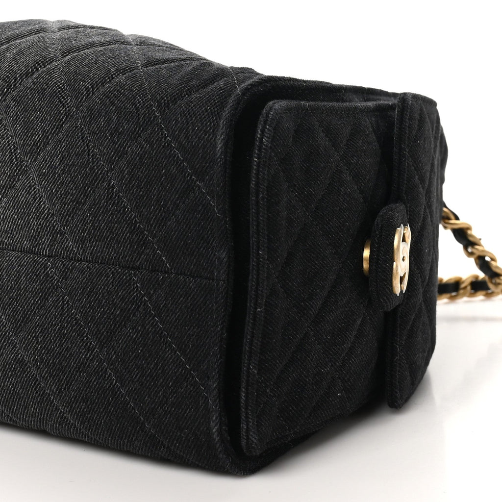 Chanel Washed Denim Quilted Small Chanel 25 Handbag Black
