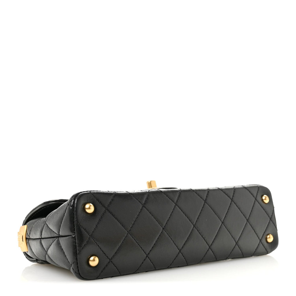 Chanel Lambskin Quilted Mini Flap Top Handle Bag Black