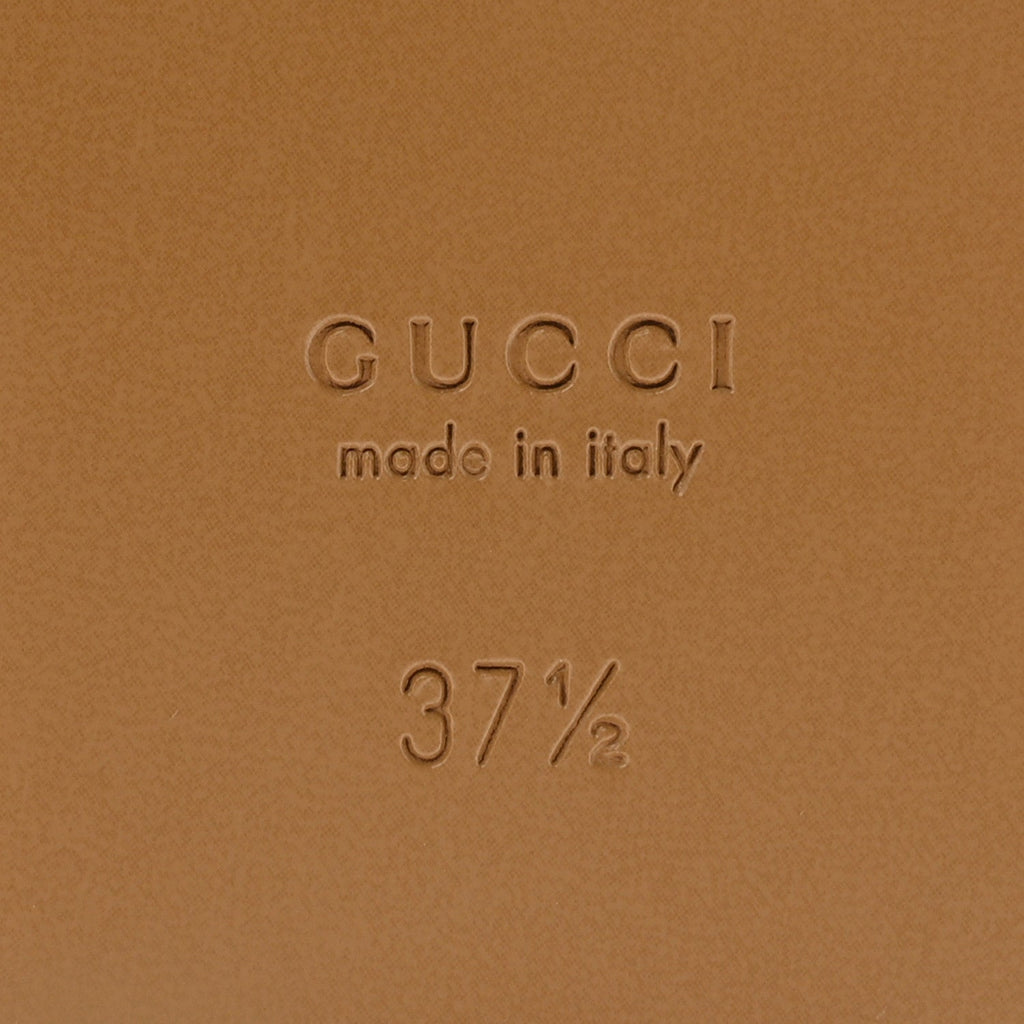Gucci Calfskin Canvas Rice Horsebit Thong Sandals 37.5 Sundial Brown Natural
