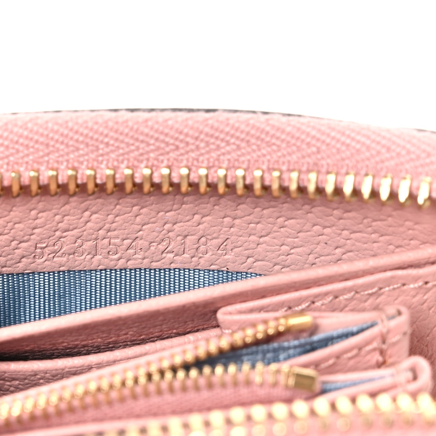 Gucci New Denim GG Monogram Calfskin Love Parade Zip Around Wallet Light Pink
