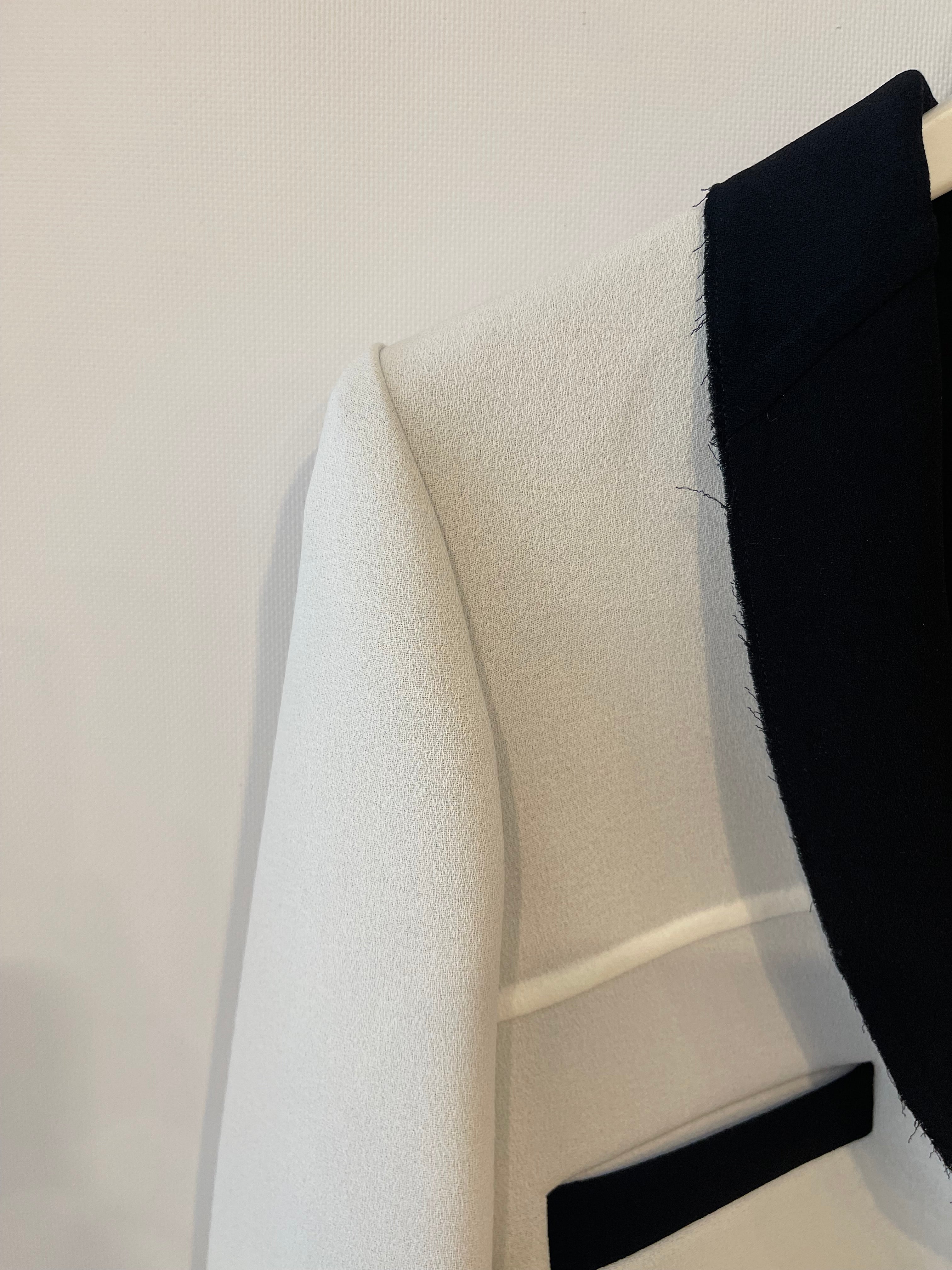 Chanel 14S Pale Grey and Black Trim Jacket with Belt and CC Button Details Size FR 34 (UK 6) RRP £3,250