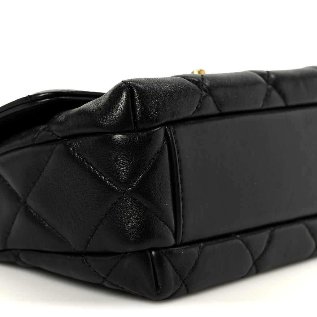 Chanel Shiny Lambskin Quilted Mini Pearl Logo Flap Black