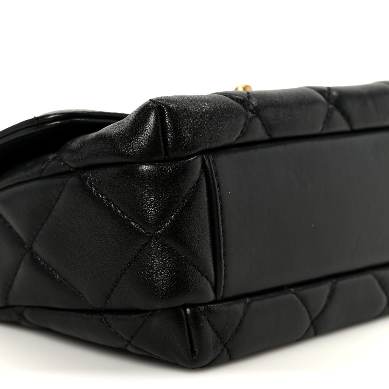 Chanel Shiny Lambskin Quilted Mini Pearl Logo Flap Black