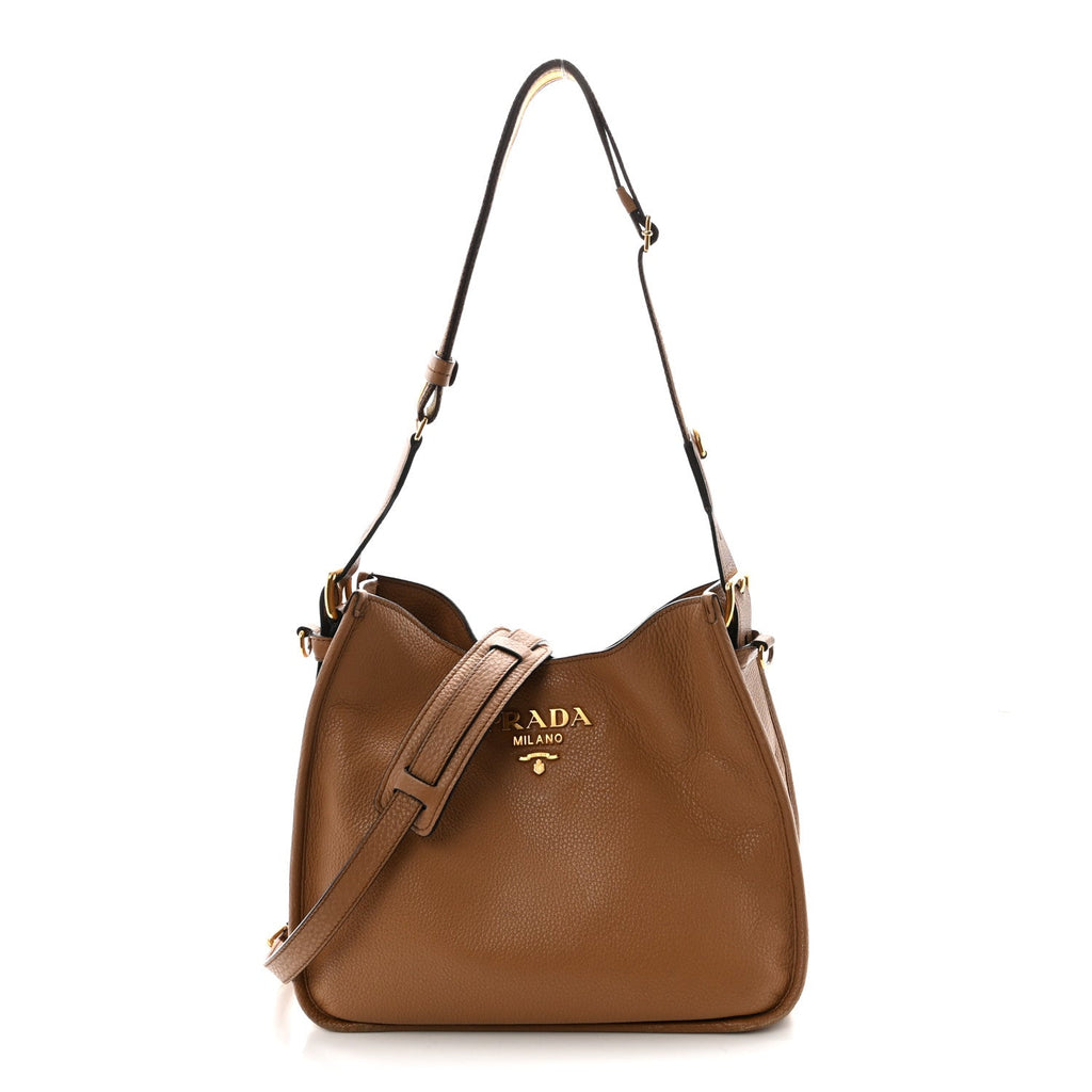 Prada Vitello Daino Hobo Messenger Bag Caramel