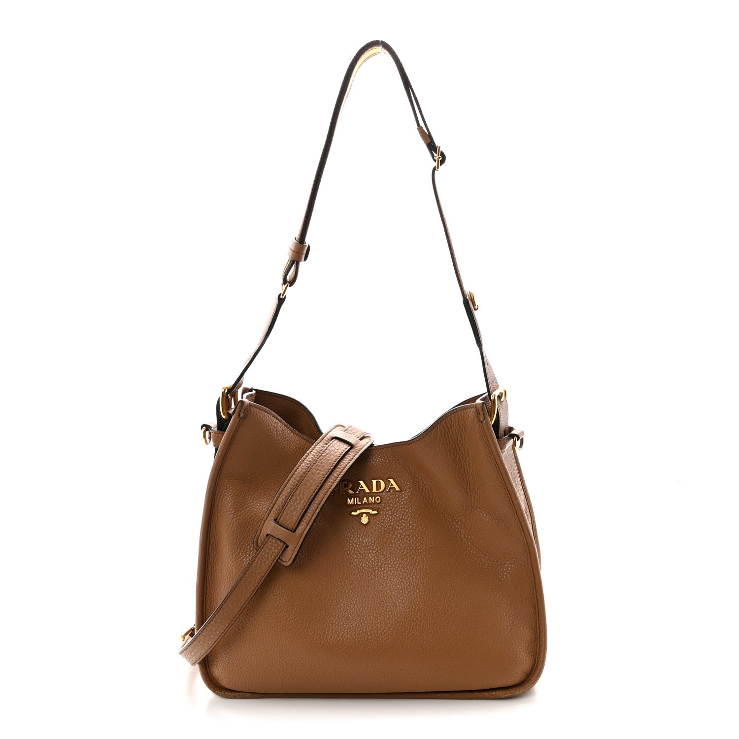 Prada Vitello Daino Hobo Messenger Bag Caramel