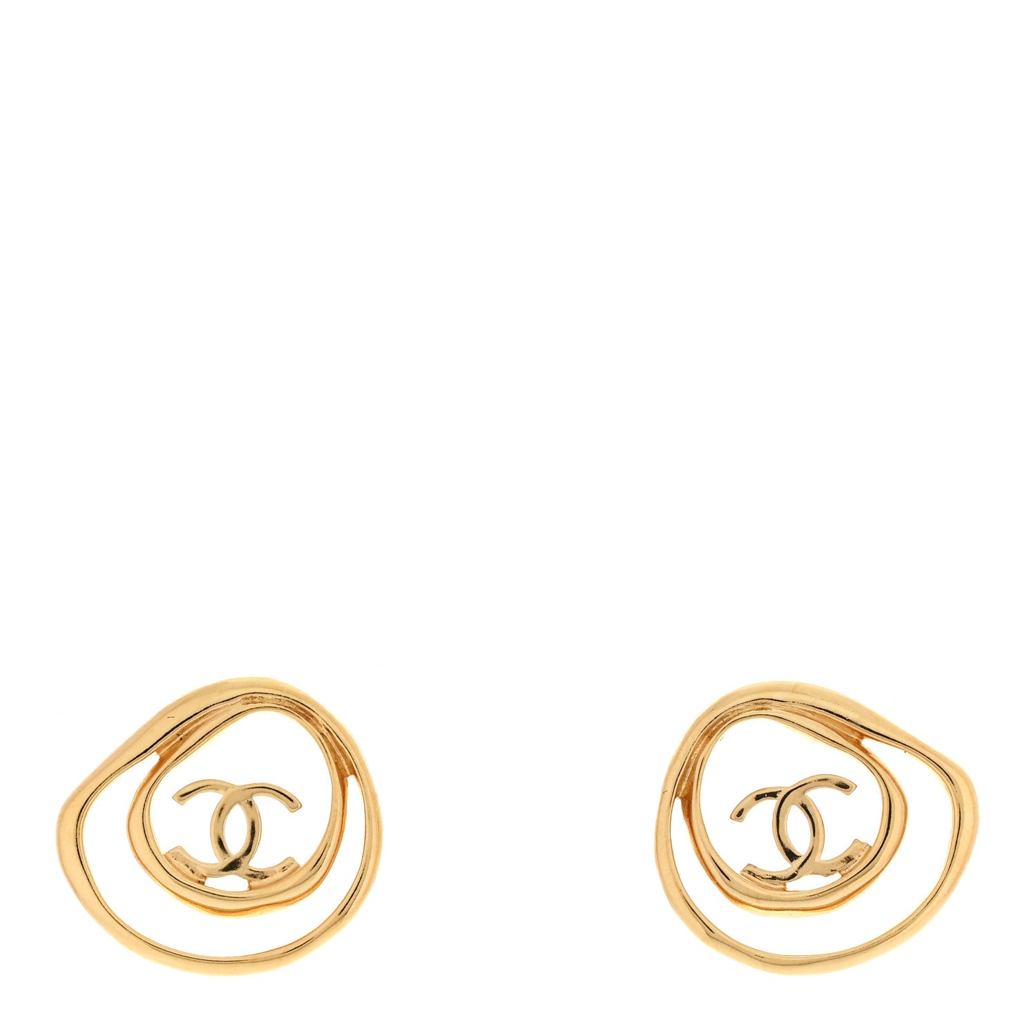 Metal CC Swirl Earrings Gold