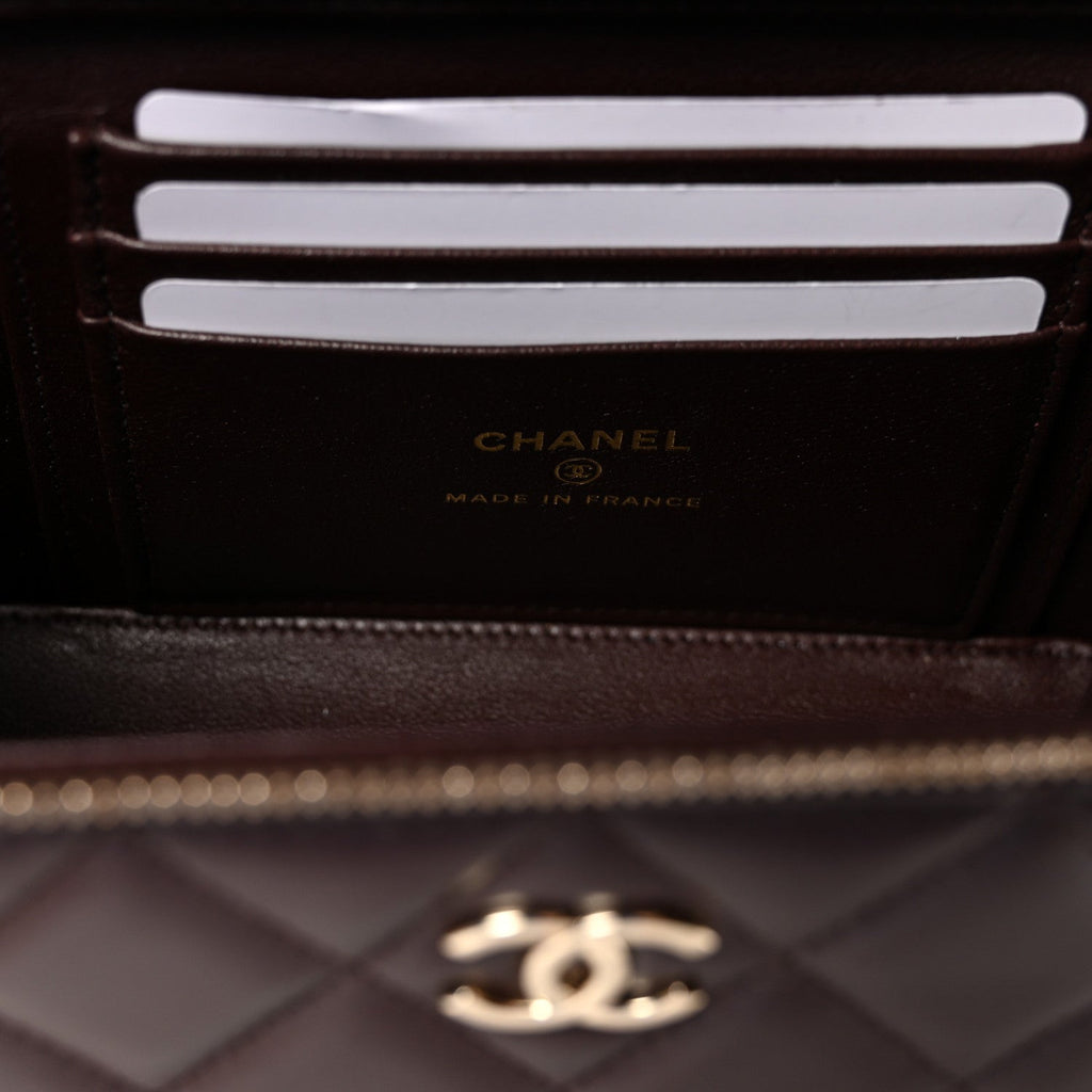 Chanel Lambskin Quilted Small Top Handle Vanity Case With Chain Dark Brown