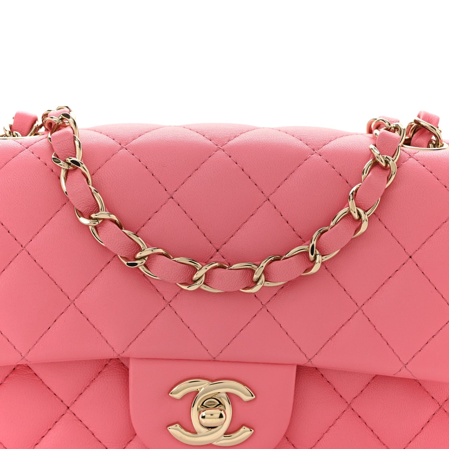 Chanel Lambskin Quilted Mini Rectangular Flap Pink