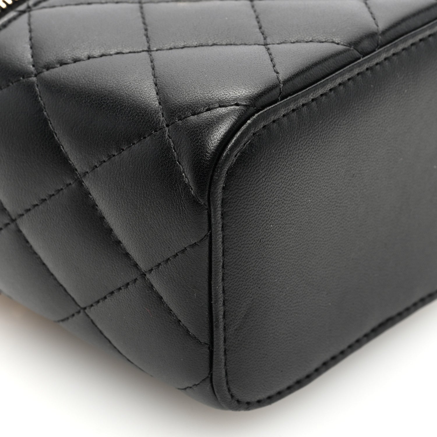 Chanel Lambskin Quilted Mini Vanity Case With Pearl Chain Black