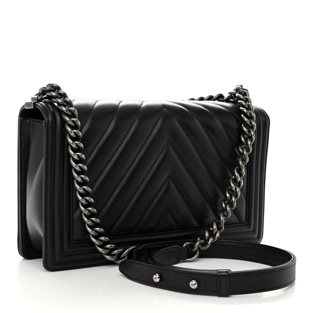 Chanel Calfskin Chevron Quilted New Medium Boy Flap Black