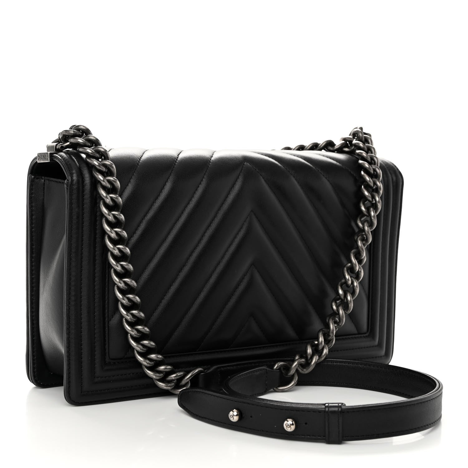 Chanel Calfskin Chevron Quilted New Medium Boy Flap Black