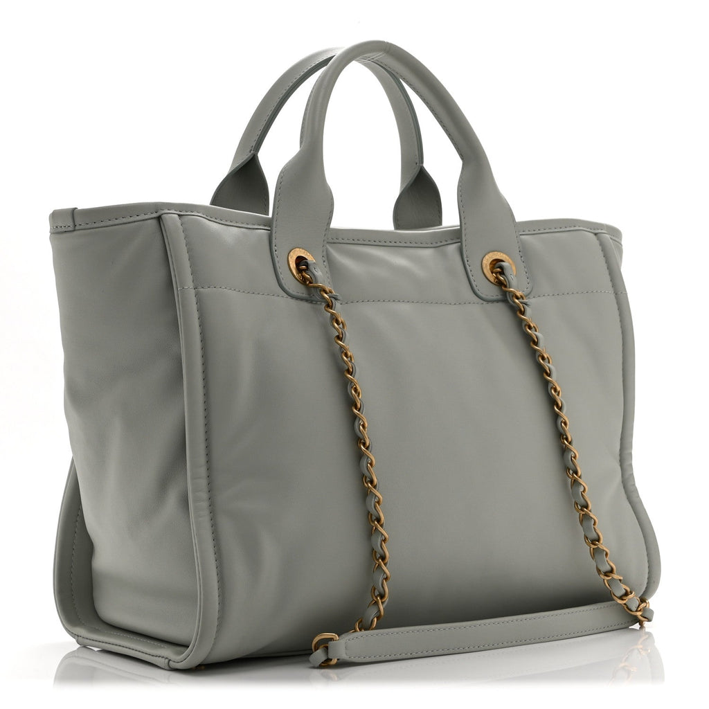 Chanel Calfskin Embossed Small Deauville Tote Light Blue