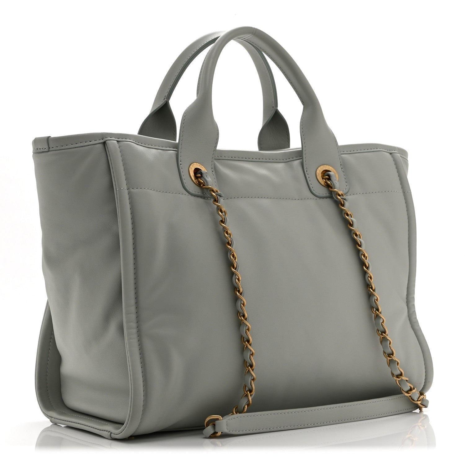 Chanel Calfskin Embossed Small Deauville Tote Light Blue