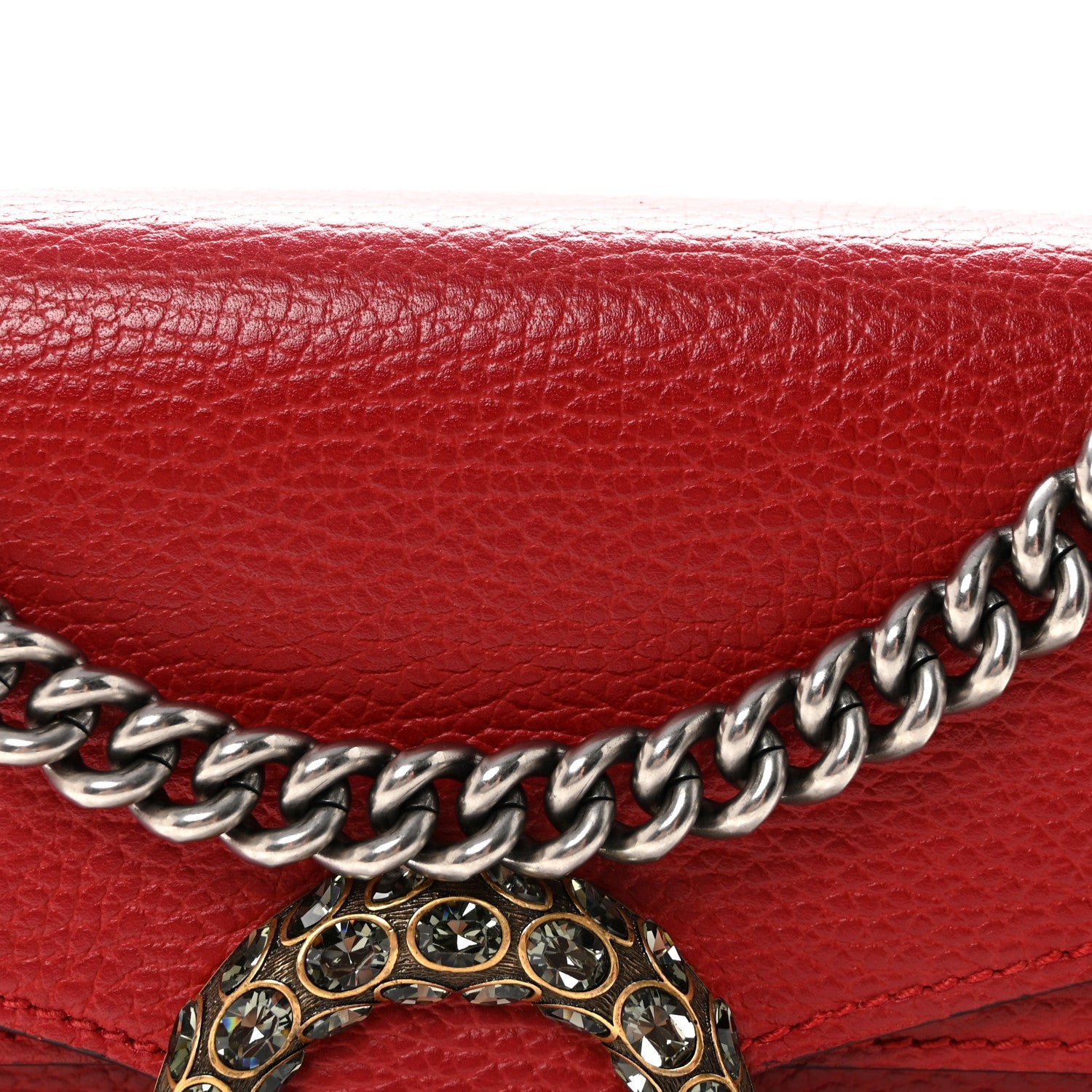Gucci Dollar Calfskin Swarovski Crystal Small Dionysus Shoulder Bag Hibiscus Red