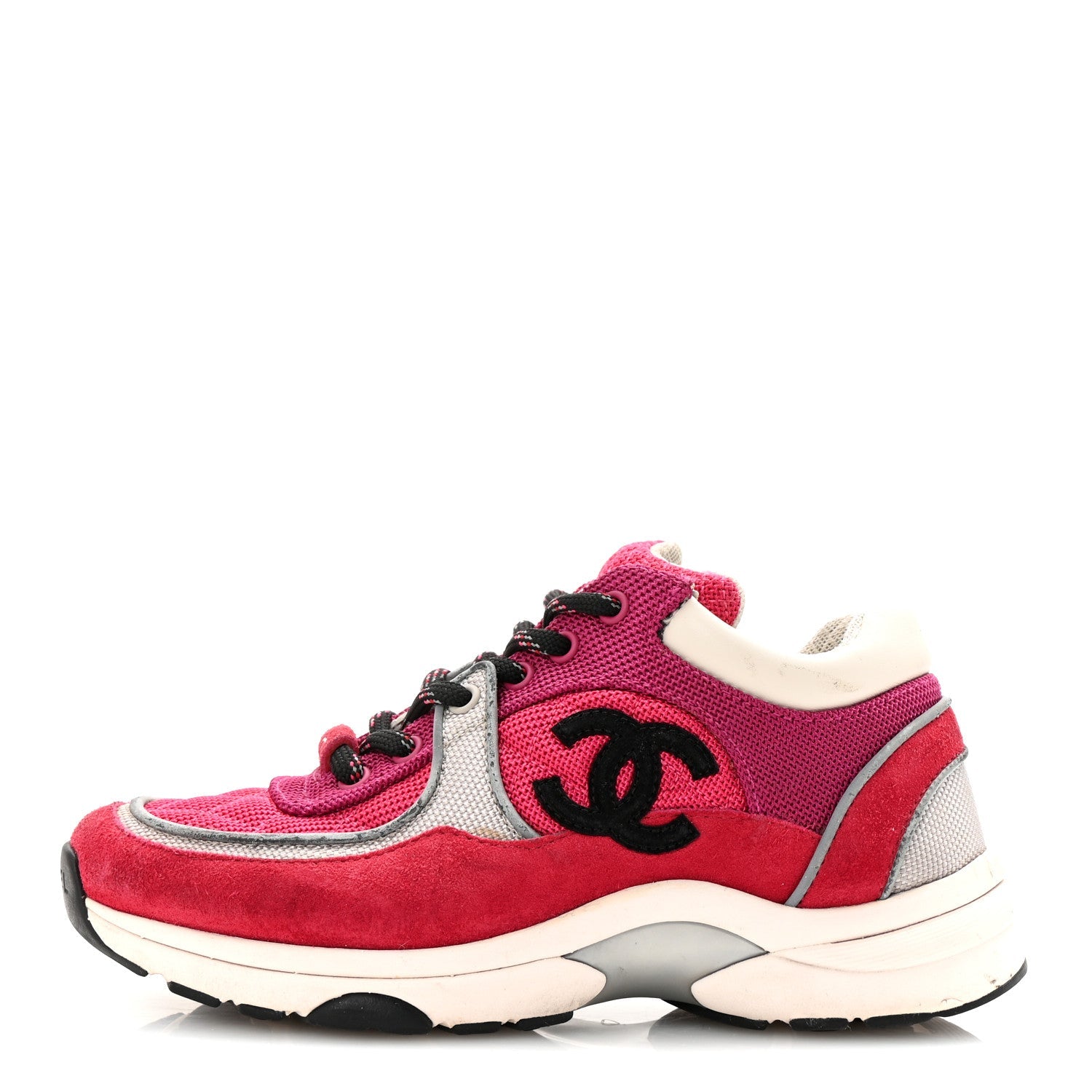 Mesh Suede Calfskin Womens CC Sneakers 35 Dark Pink Silver