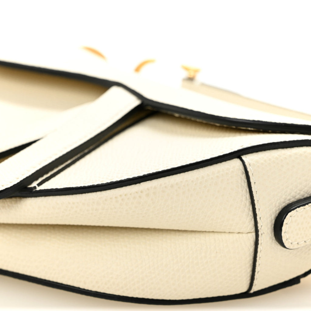 Christian Dior Grained Calfskin Mini Saddle Bag White