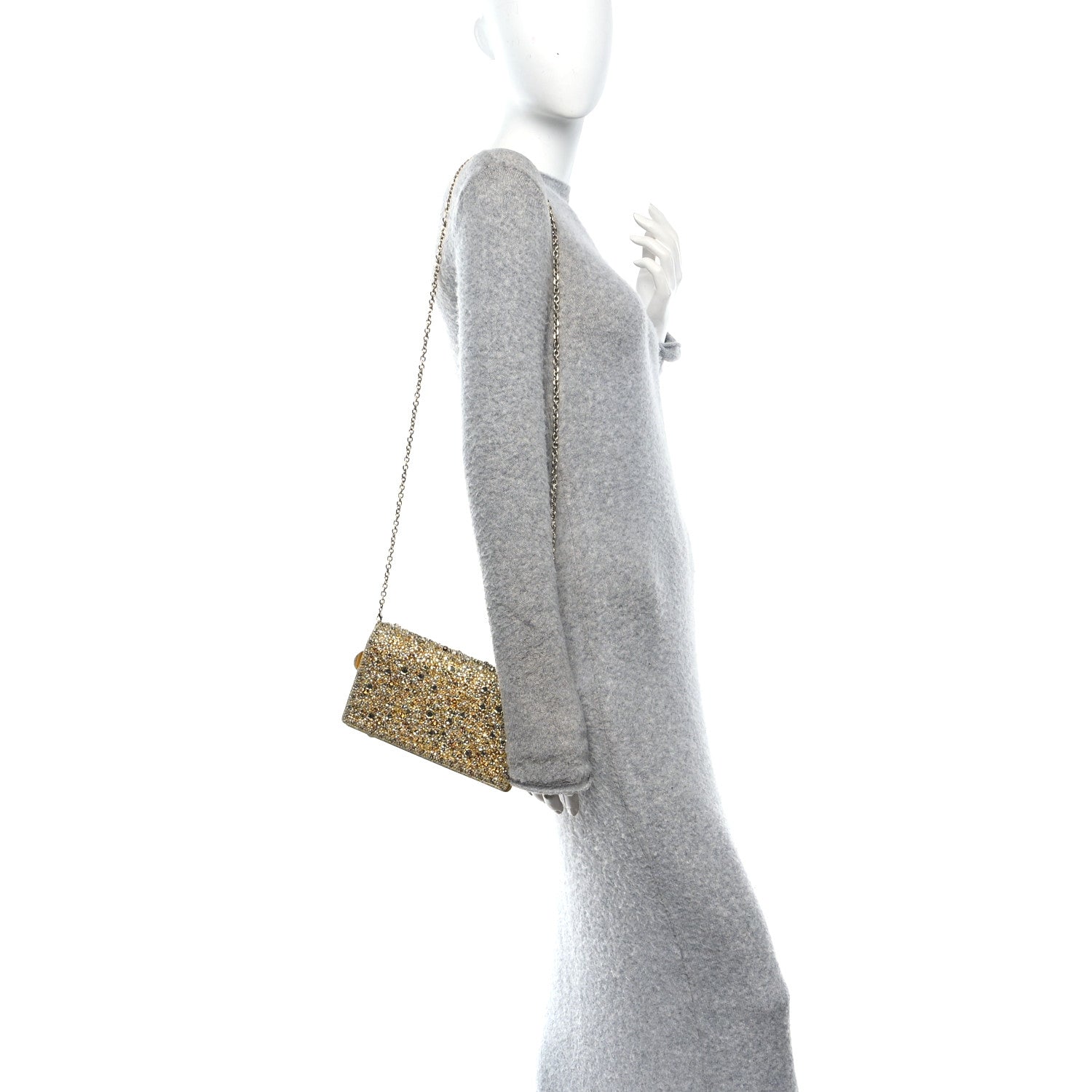 Christian Dior Calfskin Satin Bead Embroidery Lady Dior Clutch Gold Yellow