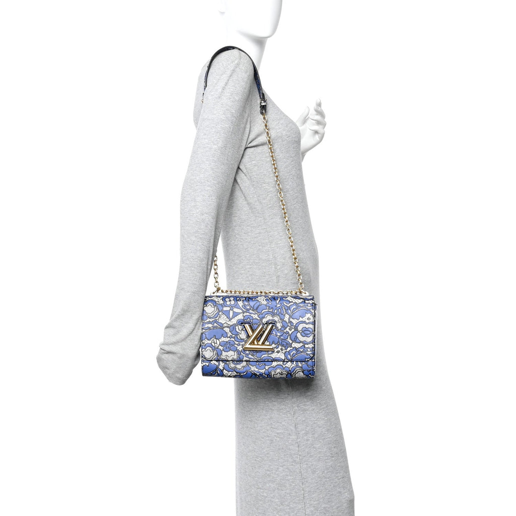 Louis Vuitton Calfskin Lace Flower Inlay Twist Shoulder Bag MM Navy Black
