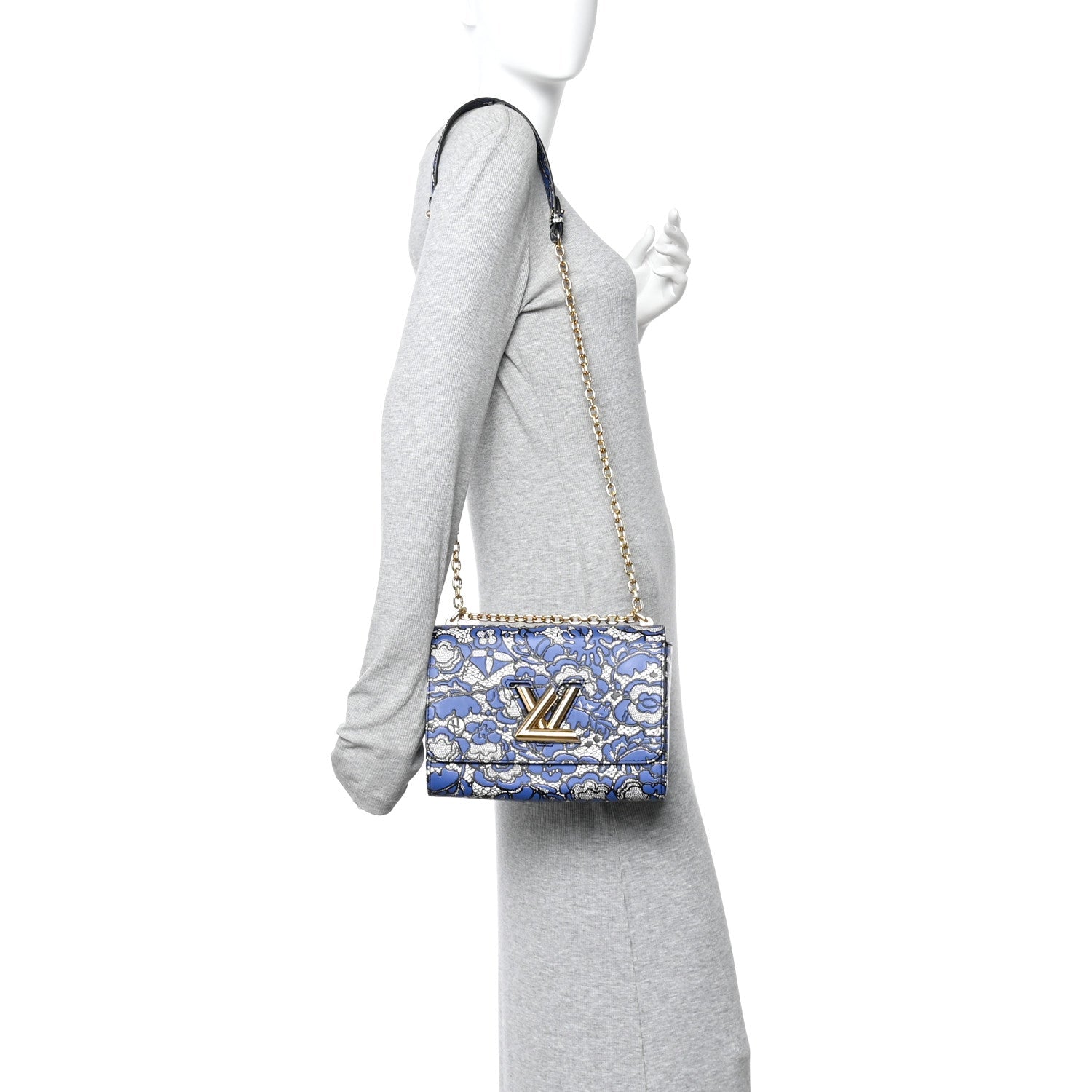 Louis Vuitton Calfskin Lace Flower Inlay Twist Shoulder Bag MM Navy Black