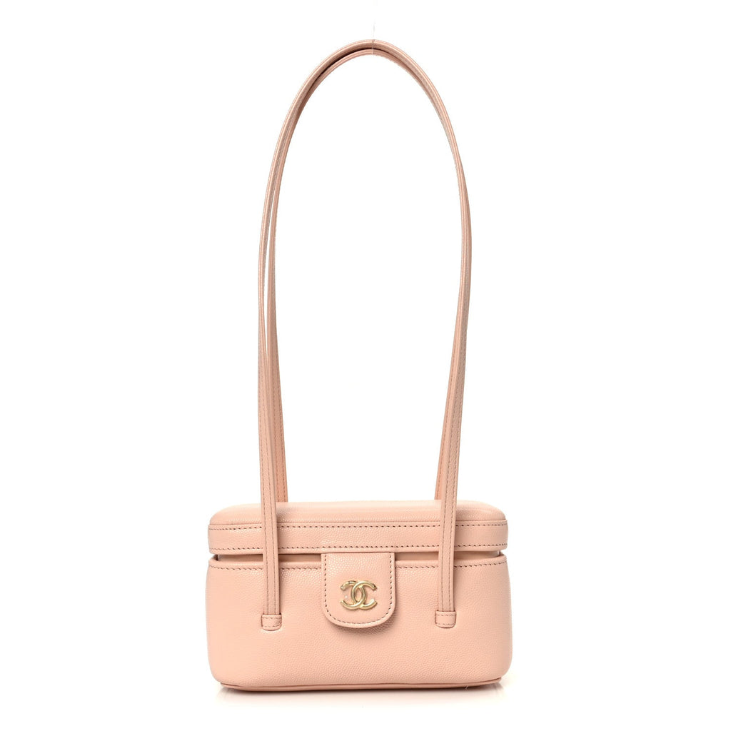 Chanel Shiny Caviar Preppy Coco Long Vanity With Strap Light Pink