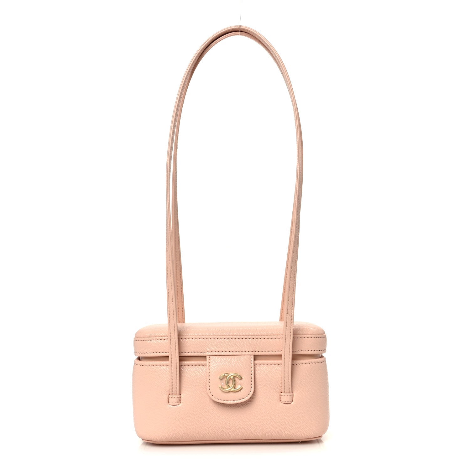 Chanel Shiny Caviar Preppy Coco Long Vanity With Strap Light Pink