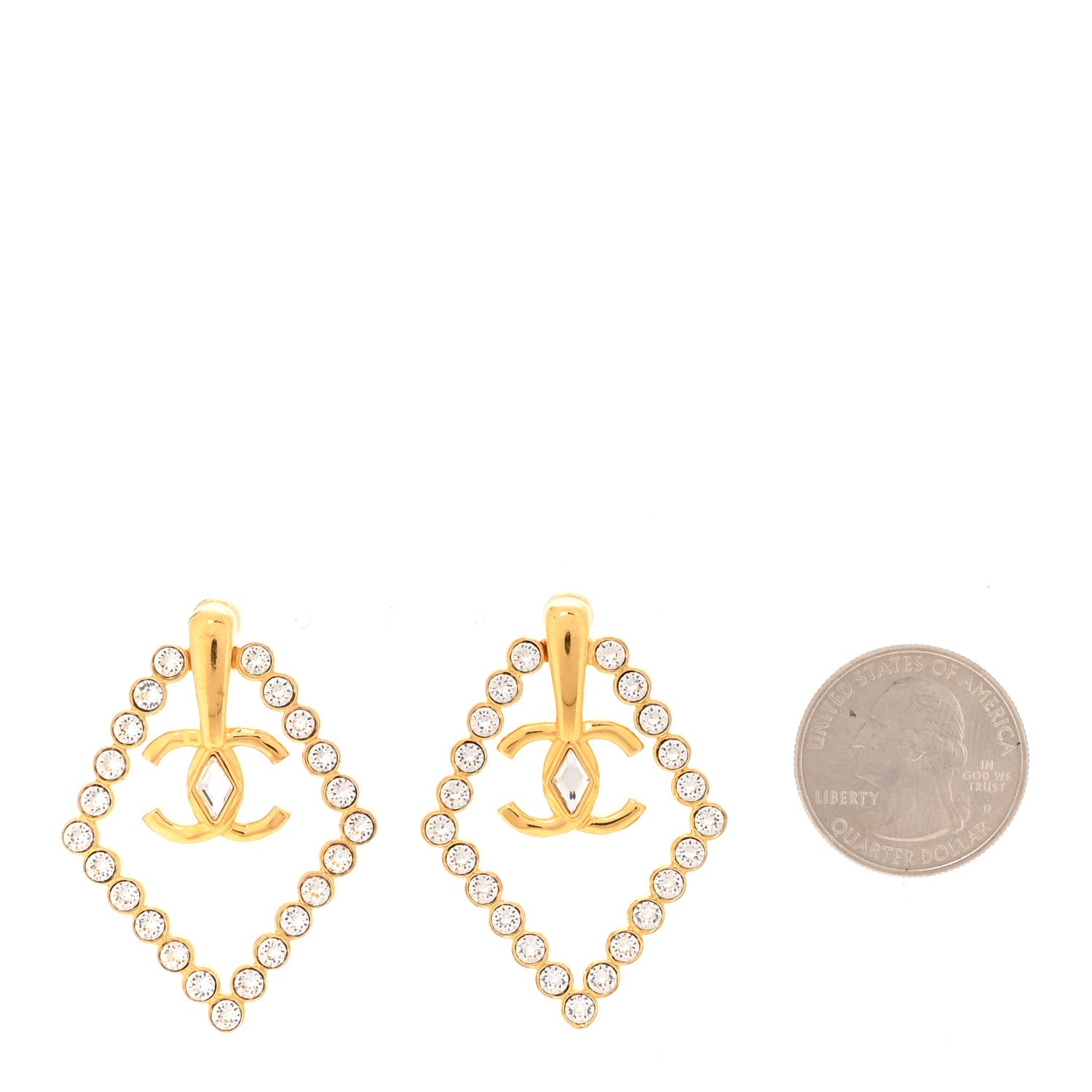 Crystal Diamond CC Earrings Gold