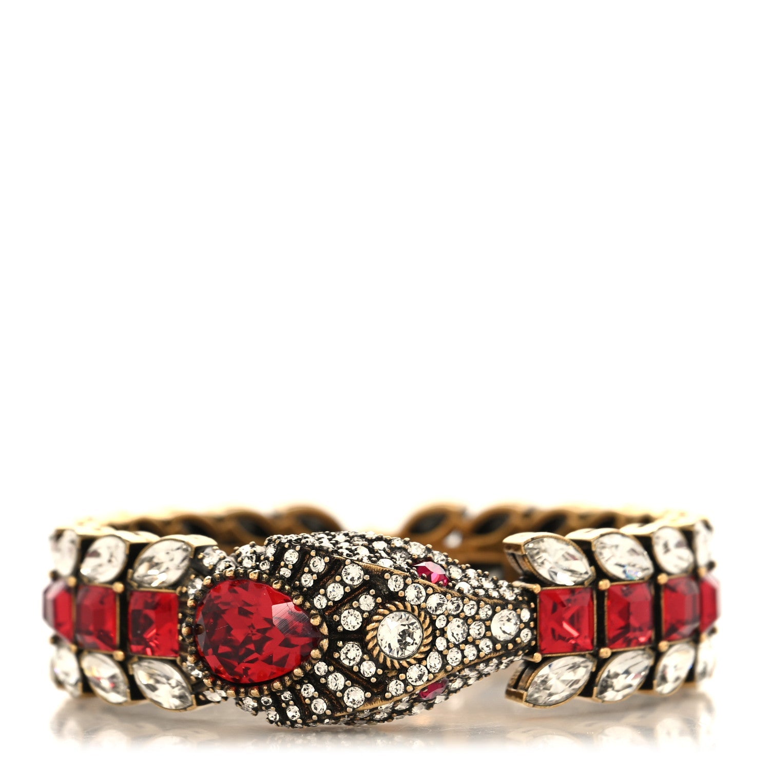 Gucci Metal Crystals Snake Bracelet S White Red