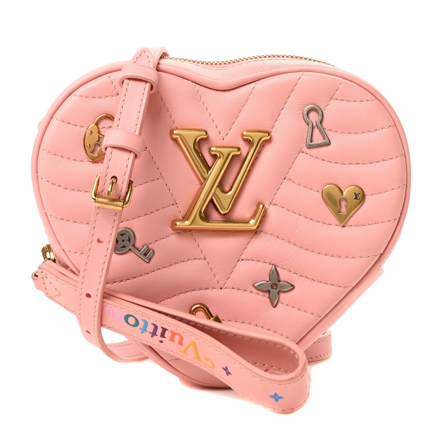 Louis Vuitton Calfskin Embellished New Wave Love Lock Heart Bag Rose Pomettes